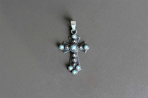 Silver small cross with turquoise LH036