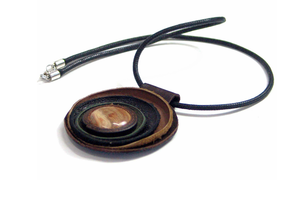 Handmade leather pendant with jasper OH008