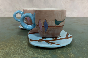 Глиняная чашка для кофе с блюдцем NC007