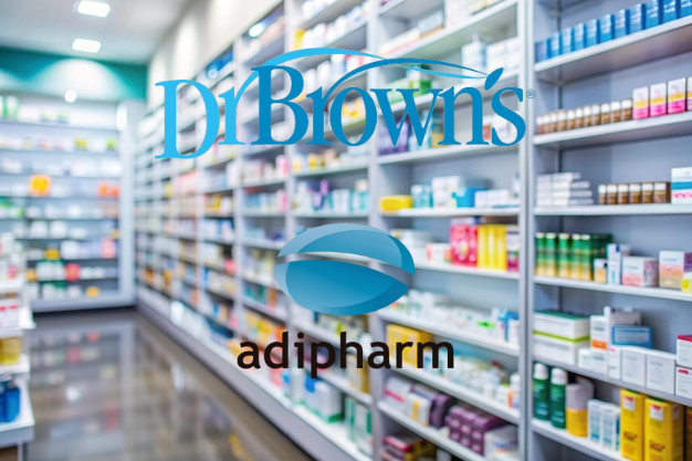 Pharmacy shelves with products